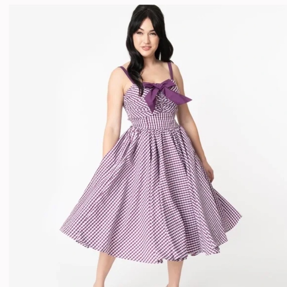 Unique Vintage Purple Gingham Dress